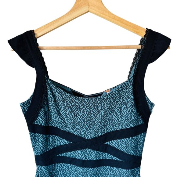 Free People Dress Sm Cross My Heart Teal Black Fitted Mini Back Cut Out Sexy - Picture 6 of 13